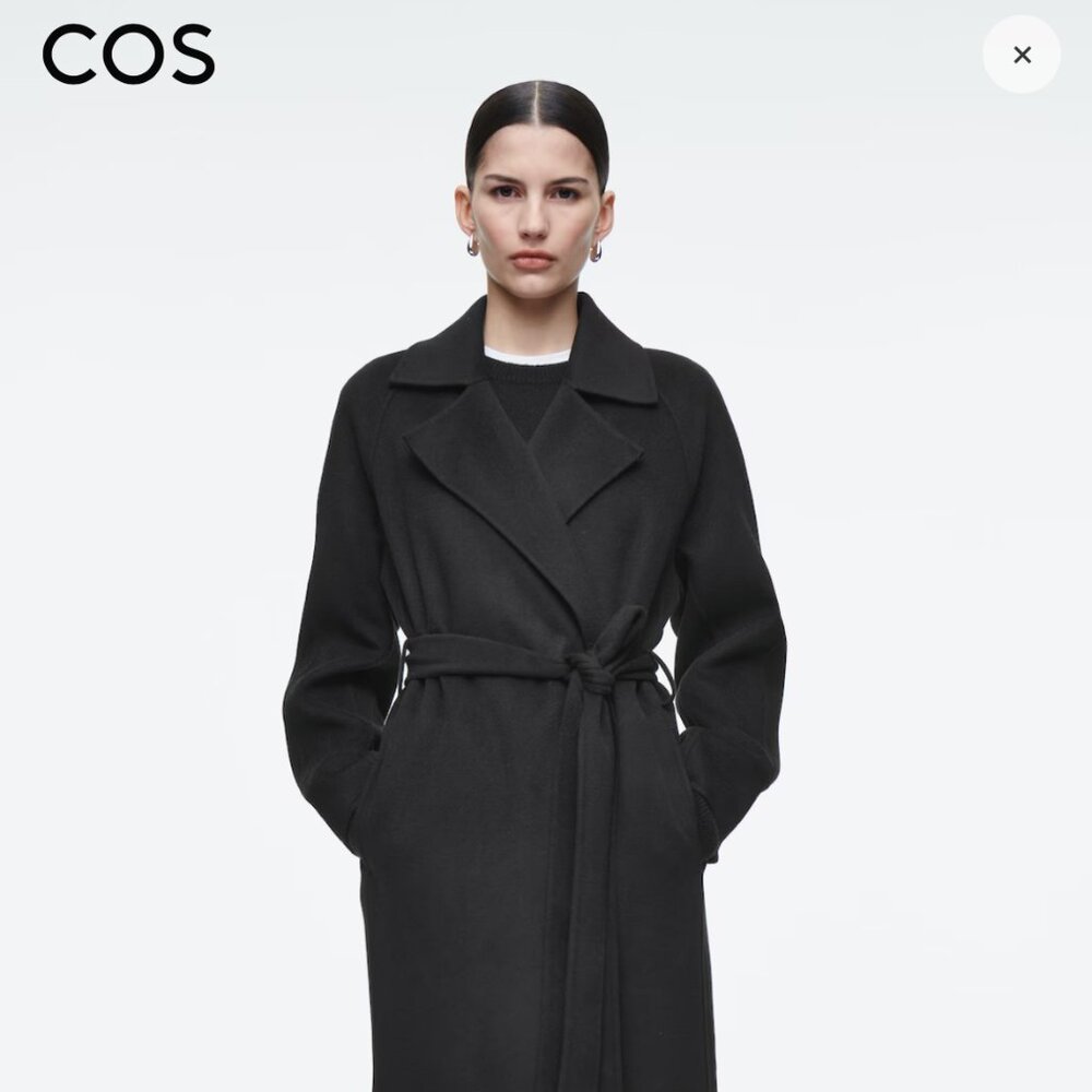 COS BELTED DOUBLE-FACED WOOL COAT - long black coat - Black - size S
